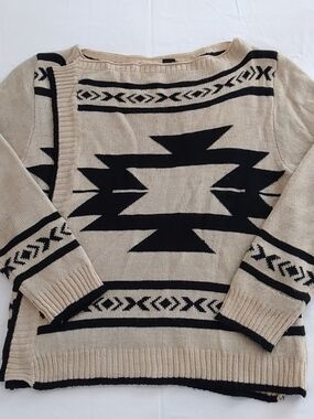 Beige Aztec Pattern Women's Open Cardigan Sweater, Southwestern Reancg Cabincore